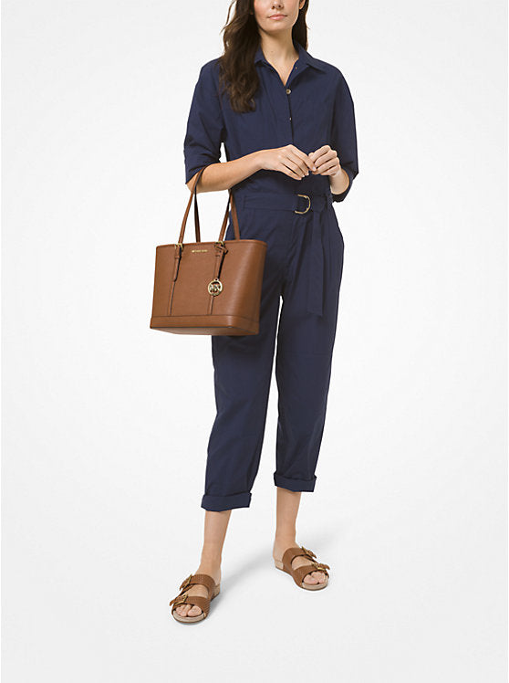 Jet Set Travel Saffiano Leather Top-Zip Tote Bag