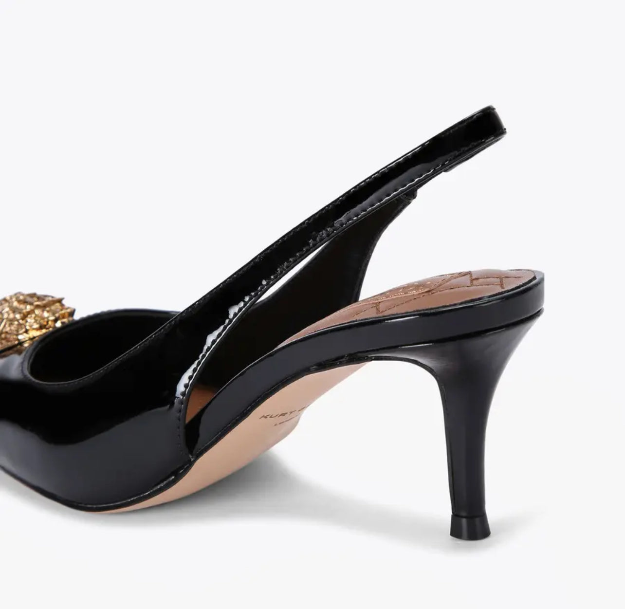 KURT GEIGER LONDON -  Kurt Geiger London Belgravia Patent Leather Logo Ornament Slingback Pumps