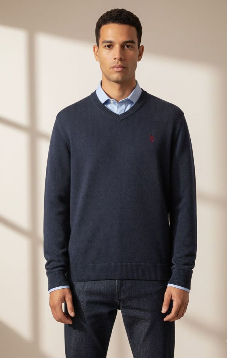 SOFT SOLID JERSEY V-NECK SWEATER