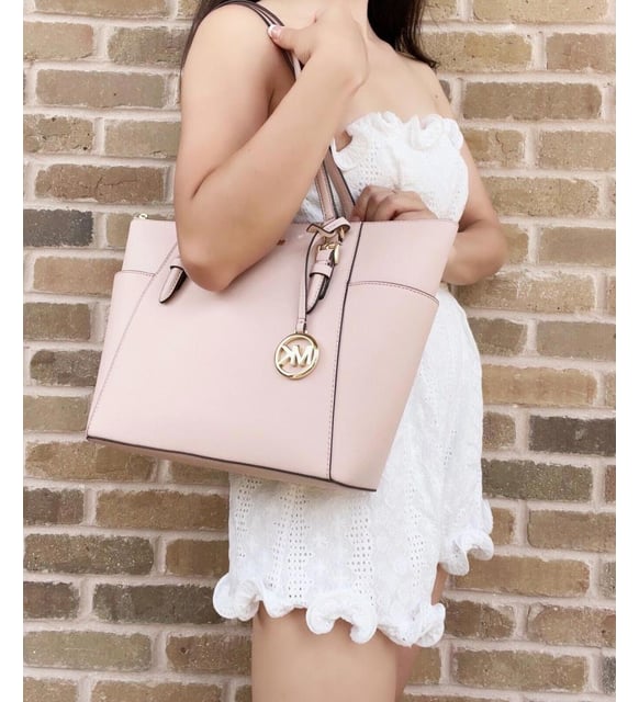 Charlotte Large Saffiano Leather Top-Zip Tote Bag